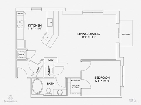 A6 floor plan at Penn Circle, Carmel, Indiana
